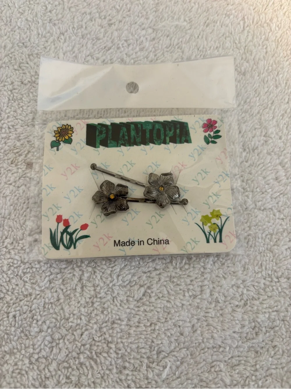 New vintage plantopia pewter Bobby pins / hair barrettes